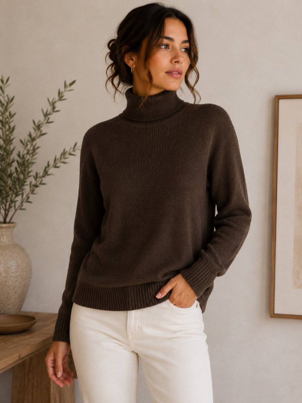 Vintage Ciao Ltd Mock Neck Zip Sweater | Mushroom Brown | Size 12